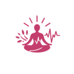  Icon of a meditating figure with heart and pulse symbol, representing wellness and self-care.