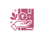 Icon of a hand holding a coin with a rupee symbol and a financial planner, symbolizing money management.