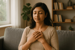 Indian woman practicing mindfulness and self-care to Set Boundaries in Relationships for better emotional balance