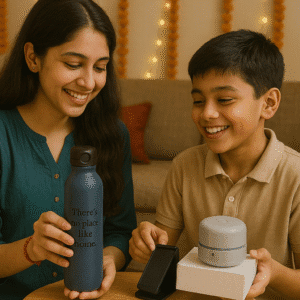 College girl gifting budget Raksha Bandhan 2025 presents to her school-going brother