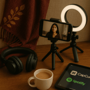 Podcast and video setup at home for building passive income