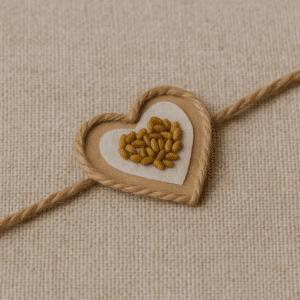 Eco-friendly seed rakhi made with jute and methi seeds for Rakhi 2025
