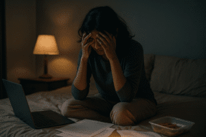 A young Indian woman overwhelmed by daily pressure and searching for Stress Relief Activities
