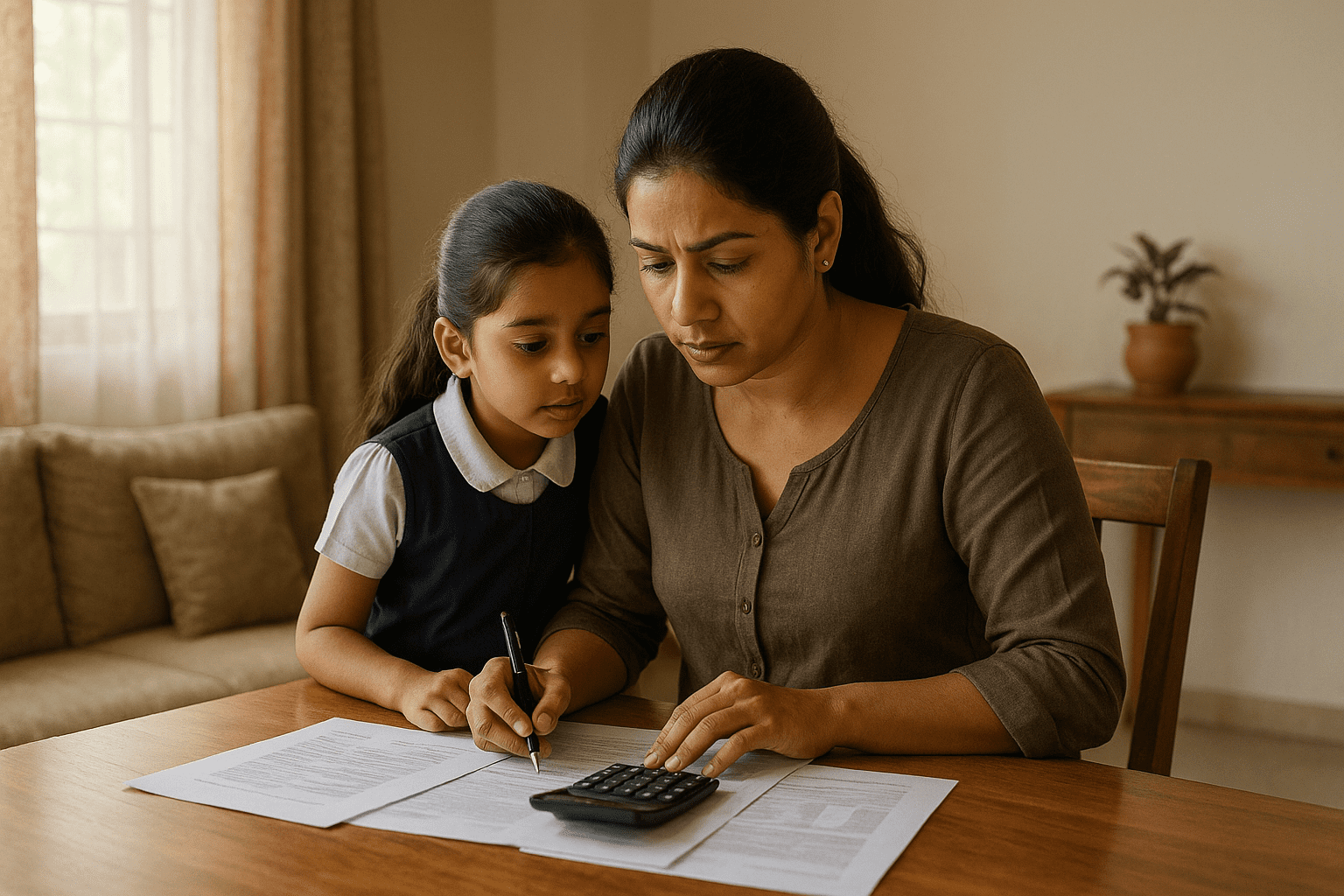 Indian mother planning for her daughter's future while reviewing Sukanya Samriddhi Yojana Interest Rate