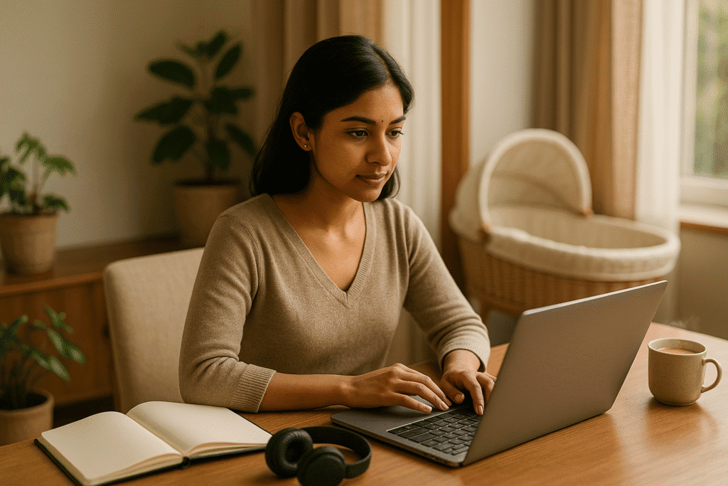 Indian woman discovering passive income ideas while working from home