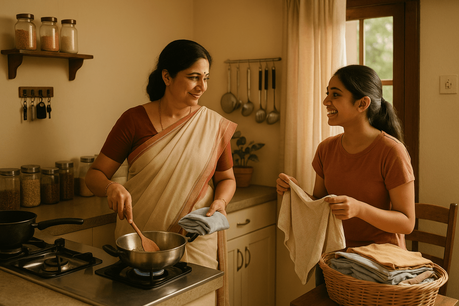Indian homemaker using household hacks to manage daily tasks with ease
