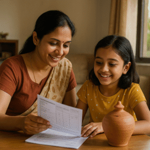 Indian woman and young girl discussing Sukanya Samriddhi Yojana, a key scheme for women empowerment
