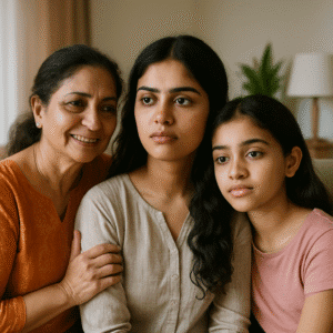 Three generations of South Asian women representing genetic PCOS causes
