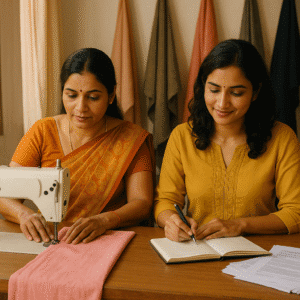 Women entrepreneurs in India growing their tailoring business with support from Mudra Yojana