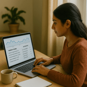 Indian blogger optimizing blog posts for long-tail keywords in the Amazon Affiliate Program