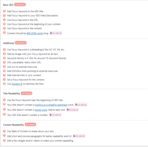 Rank Math SEO checklist for optimizing Blog Writing posts