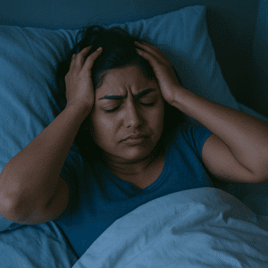 Indian woman struggling with sleep disturbance linked to PCOS Weight Gain